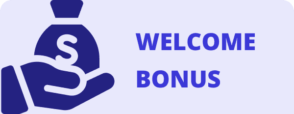 Hand holding a small bag of money and text: "Welcome bonus"