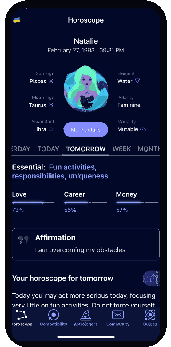 Horoscopes Nebula app screen